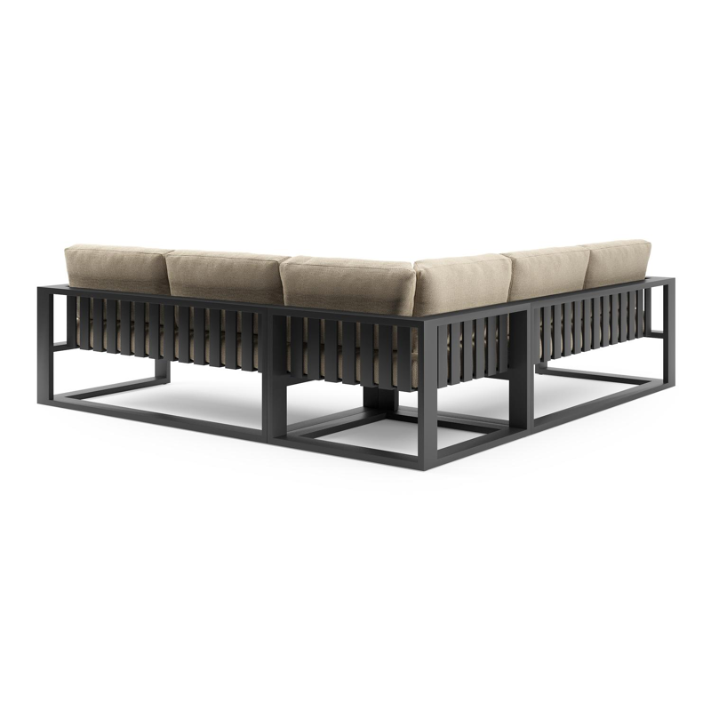 Verato loungehoek in zwart aluminium met althea camel all weather cosytica kussen