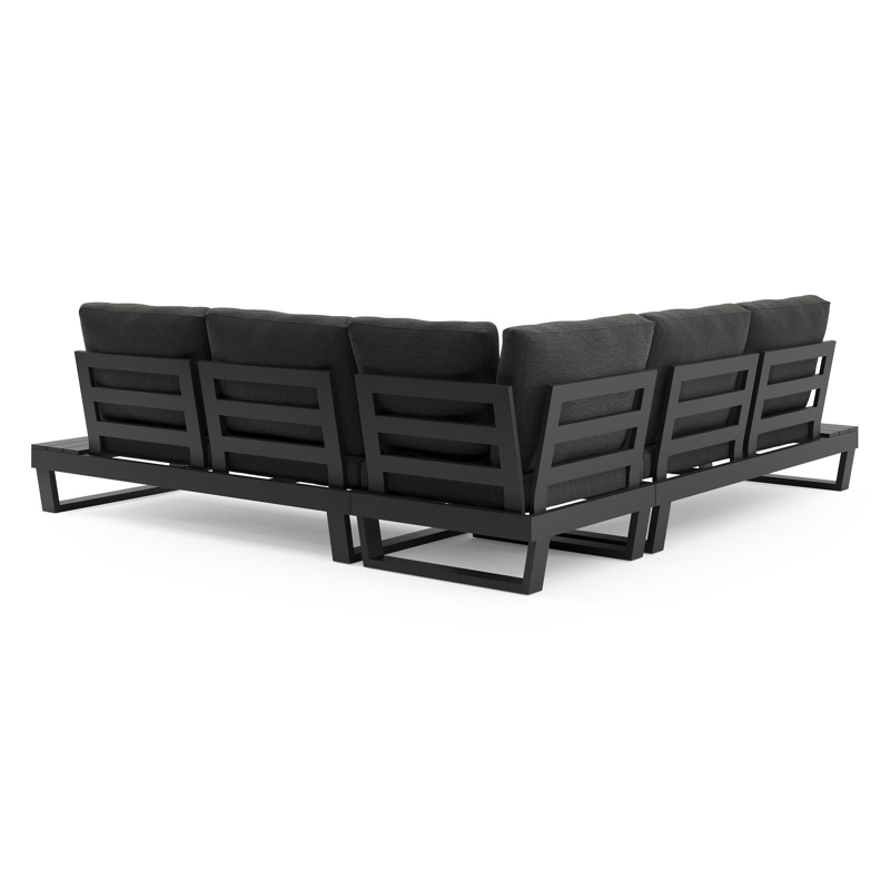 Salon de jardin d'angle Modica en aluminium noir et coussins en weather+ softtouch rustic
