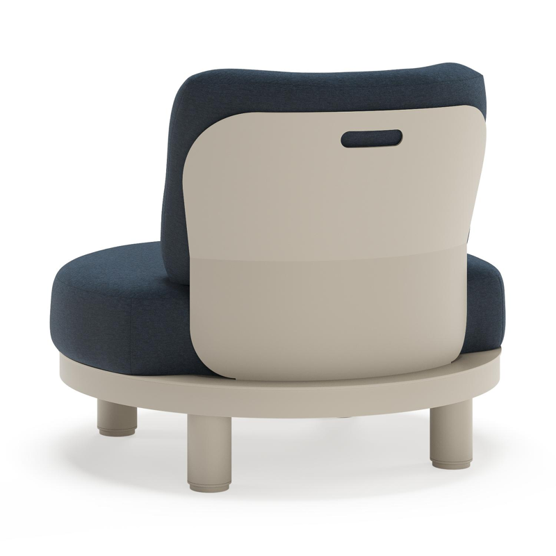 Donato loungestoel in beige aluminium met all weather sunbrella® luxe Heritage Indigo kussen