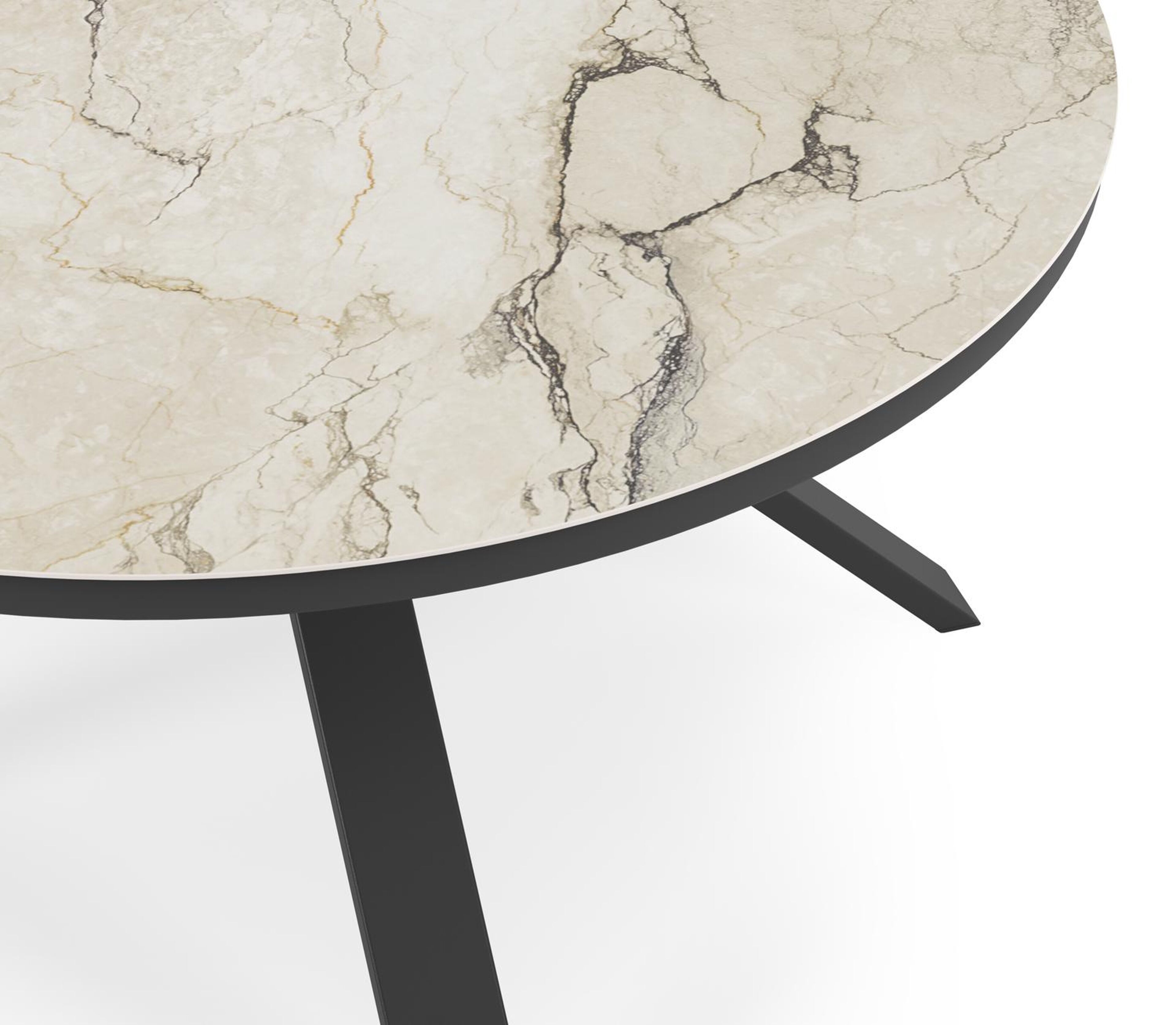 Cesano tuintafel rond in zwart aluminium en volkeramiek colorado dunes - Dia. 148 x H 73.5 cm