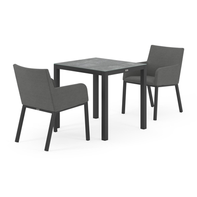 Feltro tuinset in zwart aluminium en grijs keramisch glas tafelblad met 2 Rivo tuinstoelen