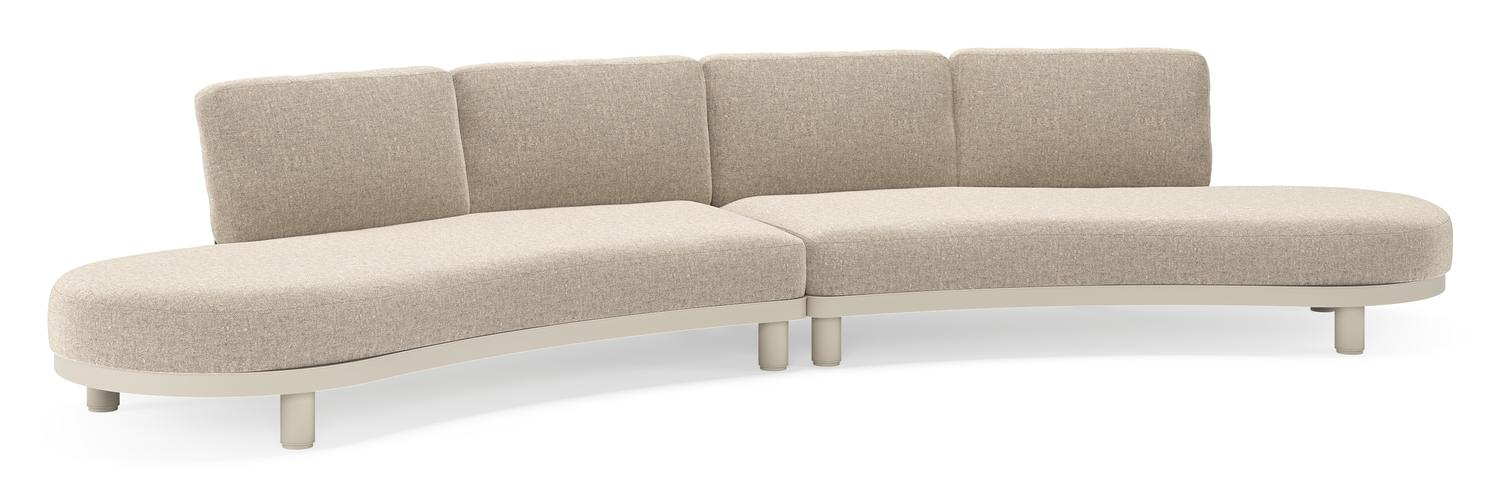 Canapé de jardin Donato en aluminium beige et coussins en all weather sunbrella® luxe Chartres Pewter