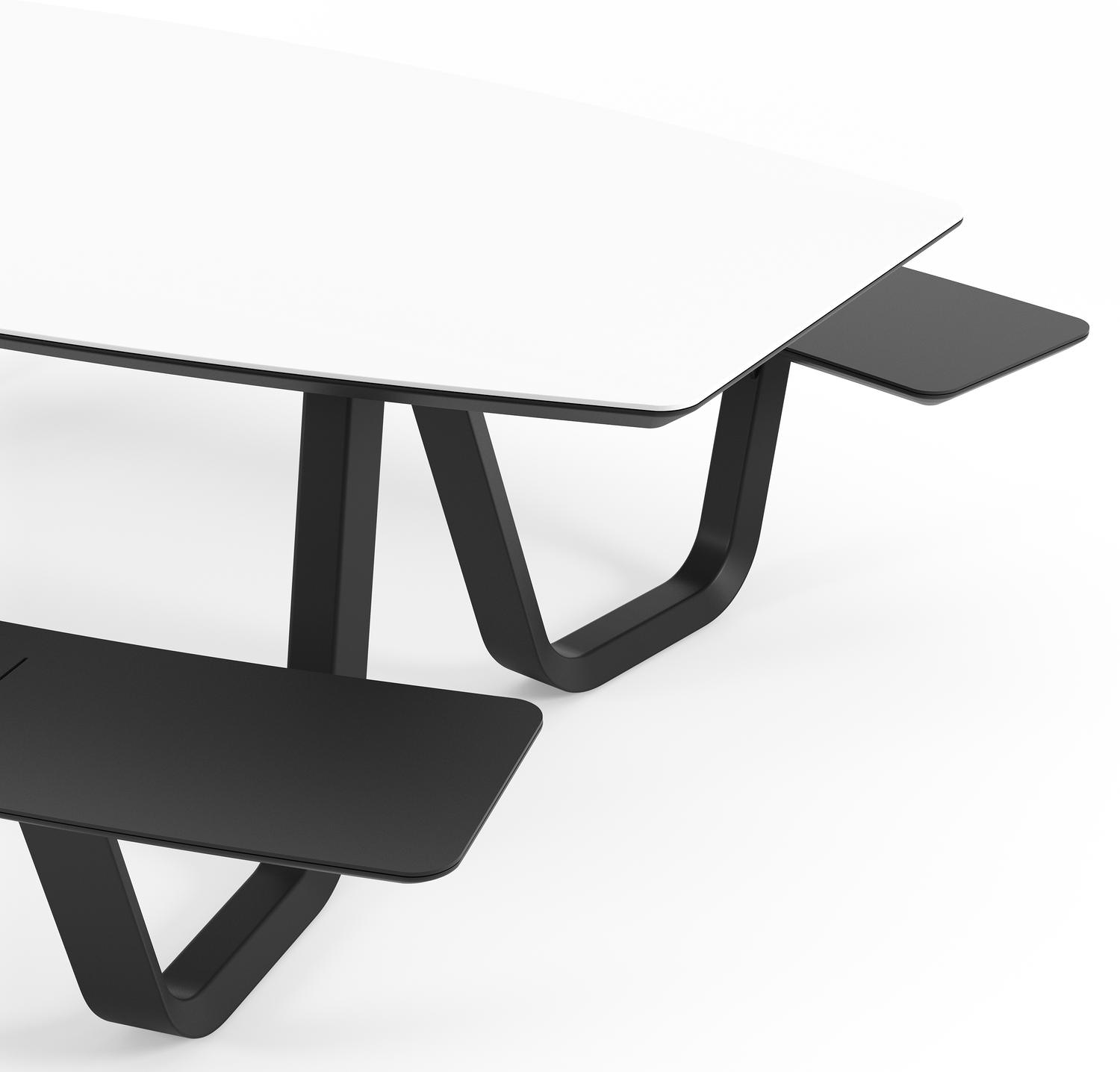 Forno picknicktafel bootvorm in zwart aluminium en volkeramiek Arctic White - L 240 x B 181 x H 72 cm