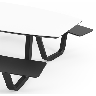 Forno picknicktafel bootvorm in zwart aluminium en volkeramiek Arctic White - L 240 x B 181 x H 72 cm