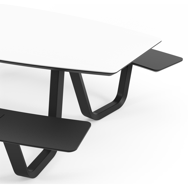Forno picknicktafel bootvorm in zwart aluminium en volkeramiek Arctic White - L 240 x B 181 x H 72 cm