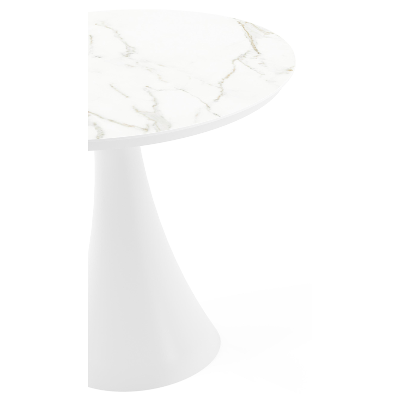 Table de jardin Fano en aluminium blanc et céramique pleine calacatta - Dia. 85 x H 75 cm