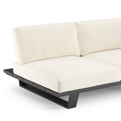 Pagino loungebank in zwart aluminium met natte white all weather sunbrella® luxe kussen