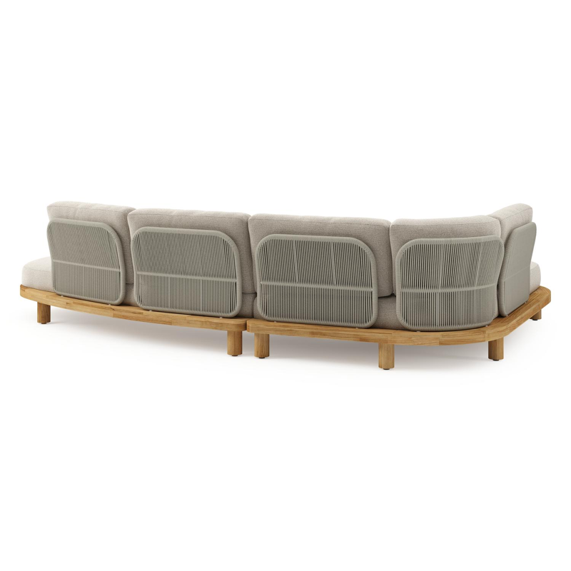Donato loungehoek in teak en beige verticaal geweven ronde rope met All Weather Cosytica Catania Sand kussen
