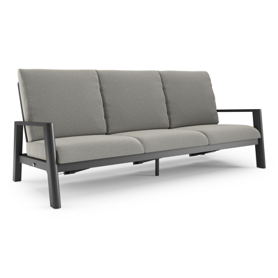 Canapé de jardin Cirello en aluminium noir et coussins en all weather sunbrella® luxe savane tunder