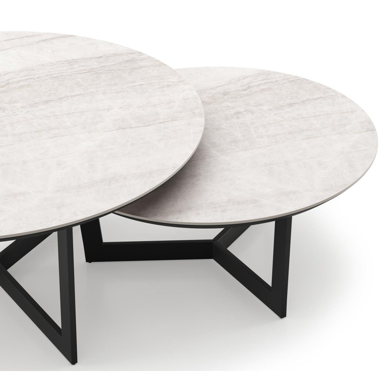 Lacrima set van 2 loungetafels rond in zwart aluminium en volkeramiek Taj Mahal - Dia. 85 x H 35 cm