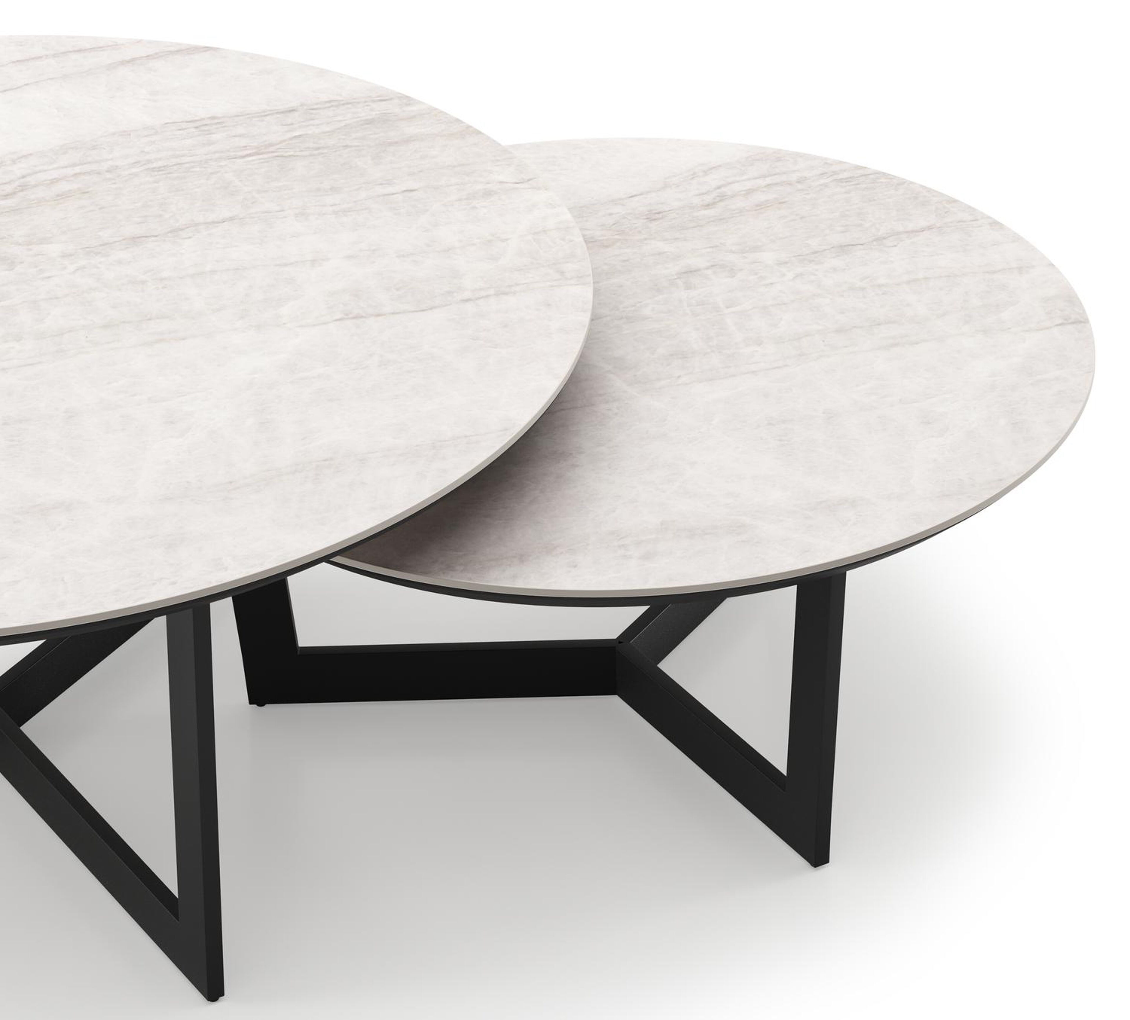 Lacrima set van 2 loungetafels rond in zwart aluminium en volkeramiek Taj Mahal - Dia. 85 x H 35 cm