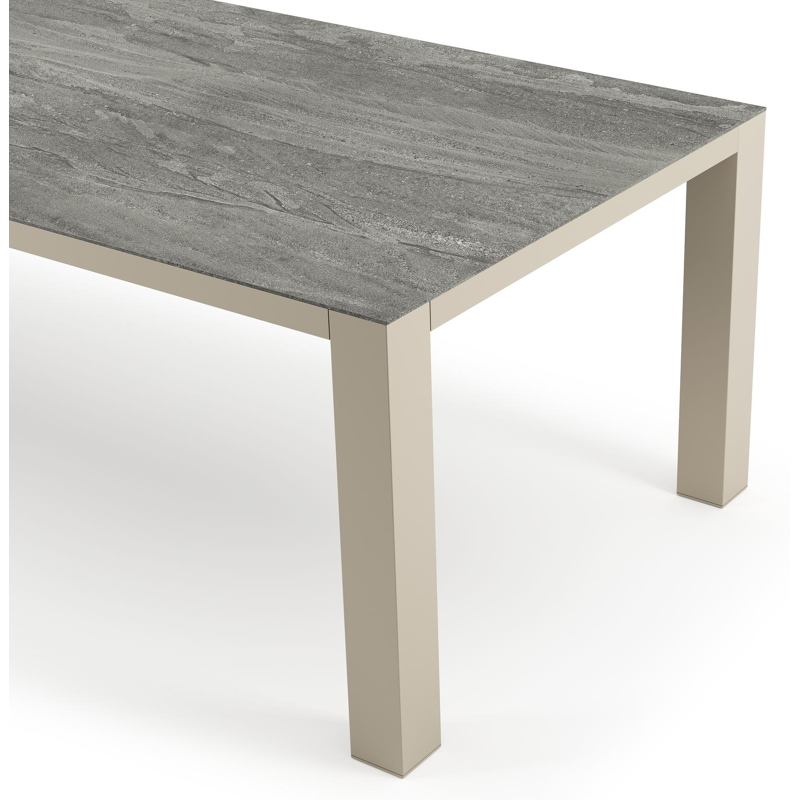 Table de jardin Nano rectangulaire en aluminium beige et céramique pleine Aspen Grey - Lg. 280 x Lrg. 110 x Haut. 75 cm