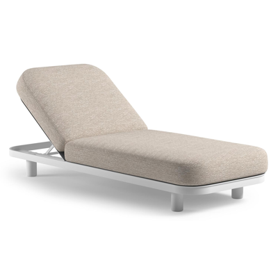 Chaise longue réglable Donato en aluminium blanc et coussin en all weather Sunbrella® luxe tundra sand