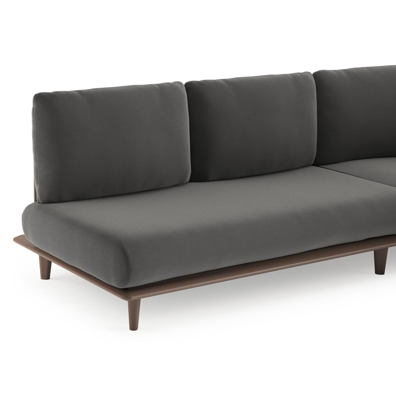 Salon de jardin d'angle Bomero en aluminium taupe et coussins en all weather sunbrella® luxe natte charcoal chine