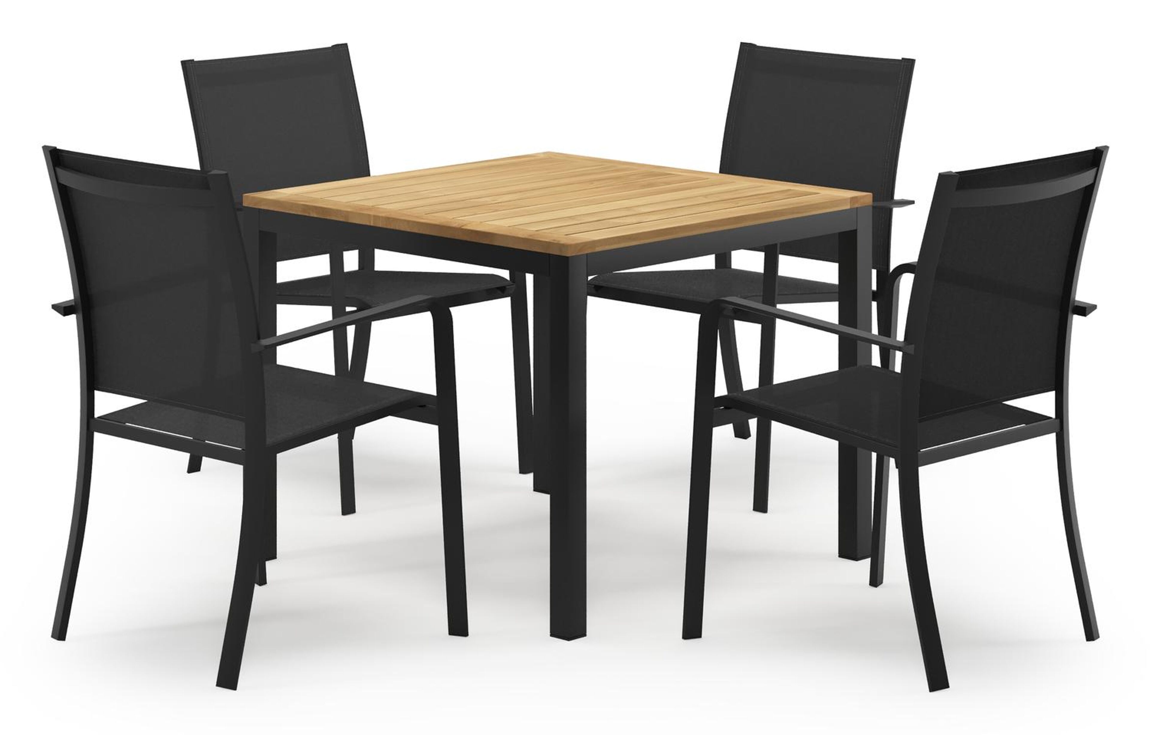 Feltro ensemble de jardin carré en aluminium noir en teck natural finish avec 4 chaises de jardin Calobra