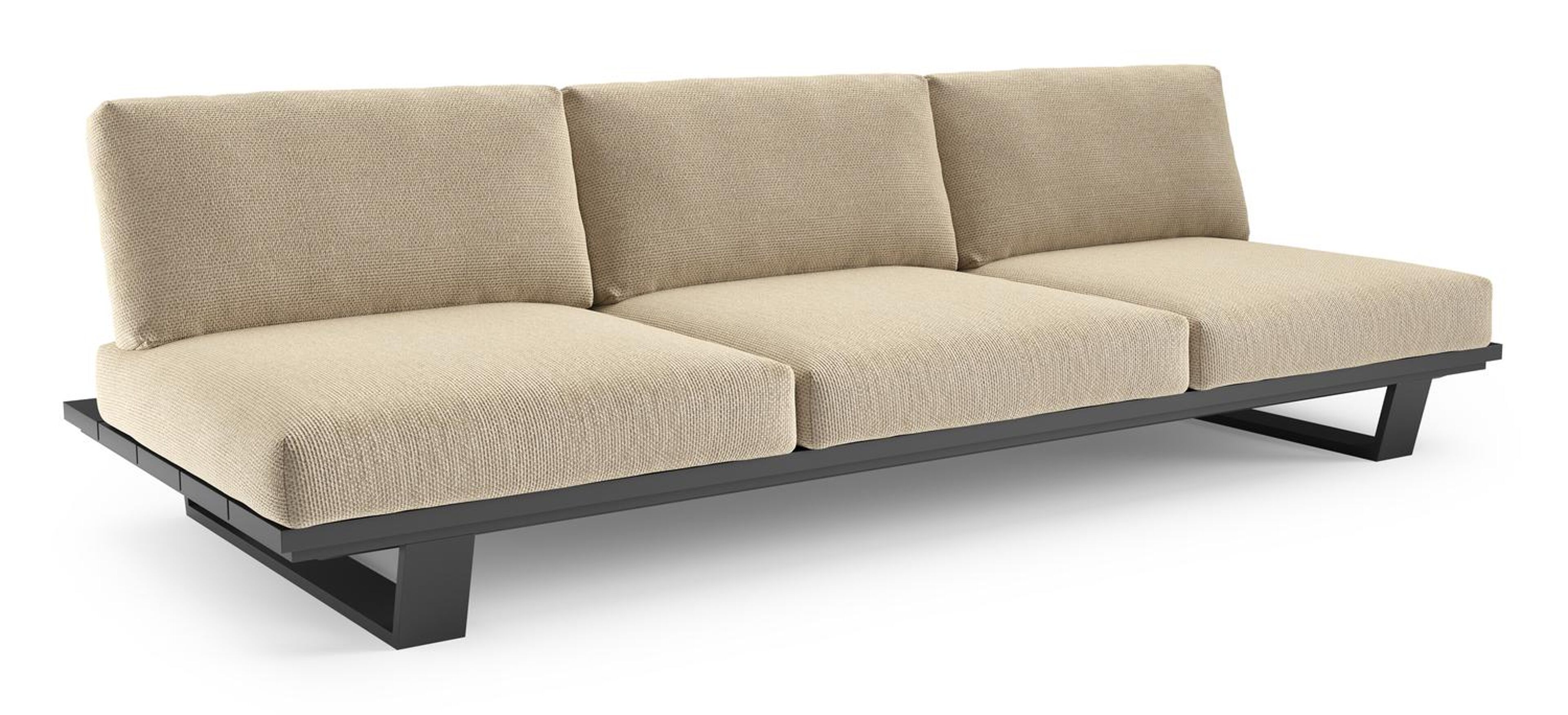 Pagino loungebank in zwart aluminium met althea camel all weather cosytica kussen