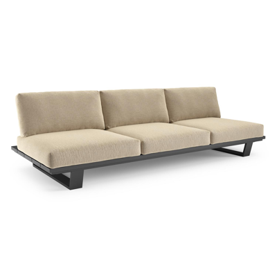 Canapé de jardin Pagino en aluminium noir et coussins en all weather cosytica althea camel