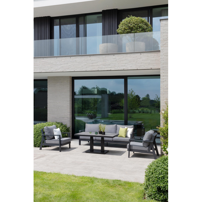 Pop-up loungetafel in zwart aluminium en grijs volkeramiek - L 140 x B 85 x H 72 cm