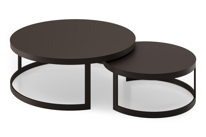 Enna set van 2 loungetafels in donkerbruin aluminium - Dia. 100/70 x H 37/30 cm