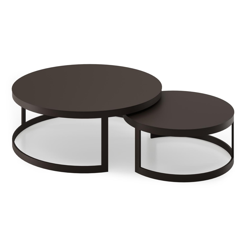 Ensemble de 2 table basse Enna en aluminium brun foncé - Diam. 100/70 x Haut. 37/30 cm