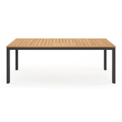 Ensemble de jardin Trente en aluminium noir avec plateau de table en teck naturel et 6 chaises de jardin Puglia