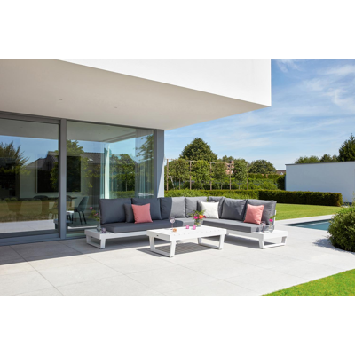 Modica lounge poef in wit aluminium met grijs textilene kussen