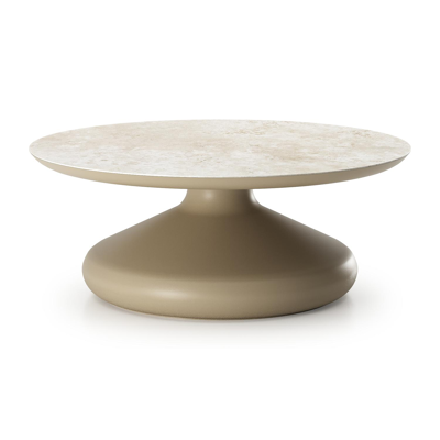 Bomero loungetafel rond in beige aluminium en volkeramiek Rapolano - Dia. 84 x H 32.2 cm