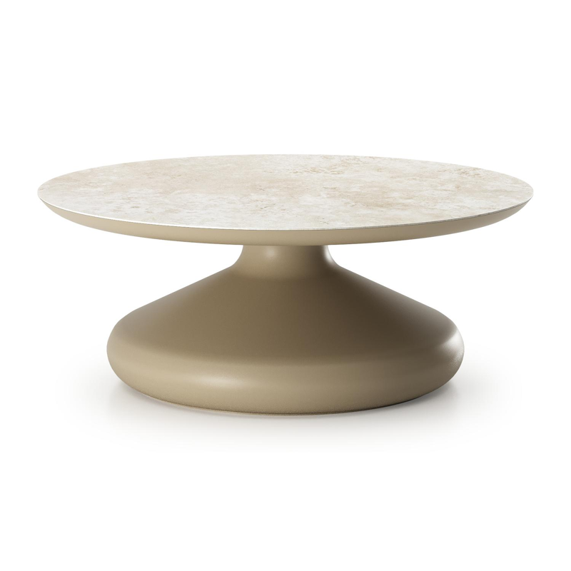 Bomero loungetafel rond in beige aluminium en volkeramiek Rapolano - Dia. 84 x H 32.2 cm