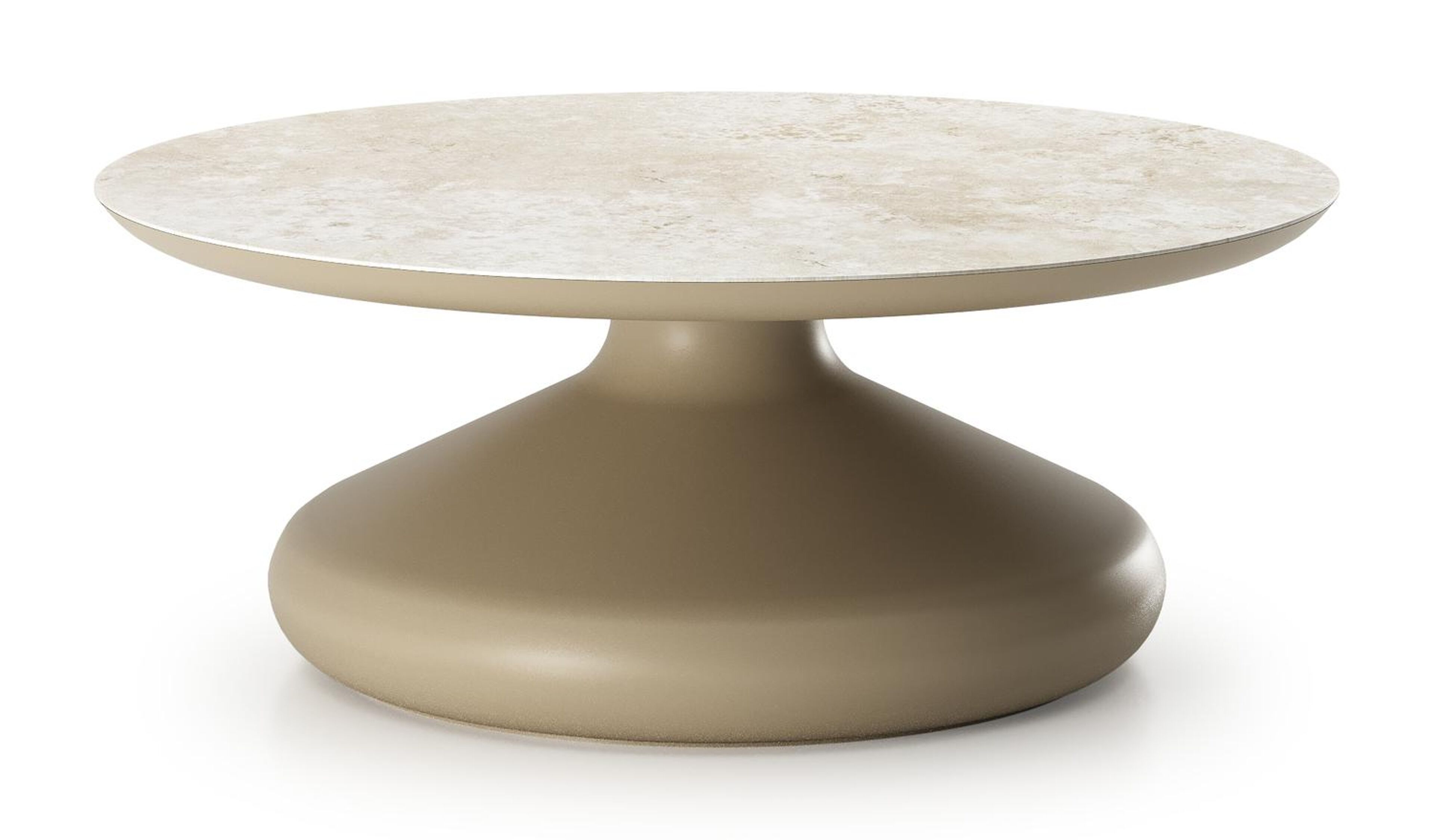 Table de basse Bomero ronde en aluminium beige et céramique pleine Rapolano - Diam. 84 x Haut. 32.2 cm