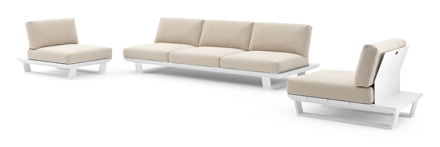 Pagino loungeset in wit aluminium met lopi sand all weather sunbrella® luxe kussen