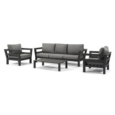 Occaro loungeset in zwart aluminium met grijs weather+ softtouch kussens