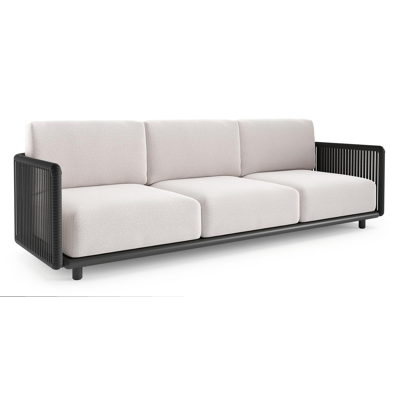 Organo loungebank in zwart aluminium en zwart verticaal geweven luxe vlakke rope met ego eggshell all weather Solica kussen