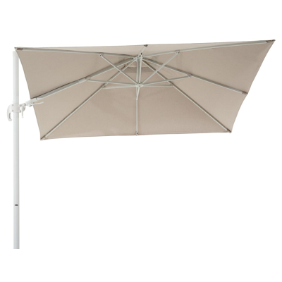 Avola zweefparasol met tiltfunctie in wit aluminium met natte graumel chalk all weather sunbrella® premium parasoldoek - L1 300 x L2 300 cm (zonder voet)