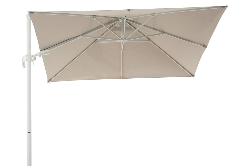 Avola zweefparasol met tiltfunctie in wit aluminium met natte graumel chalk all weather sunbrella® premium parasoldoek - L1 300 x L2 300 cm (zonder voet)
