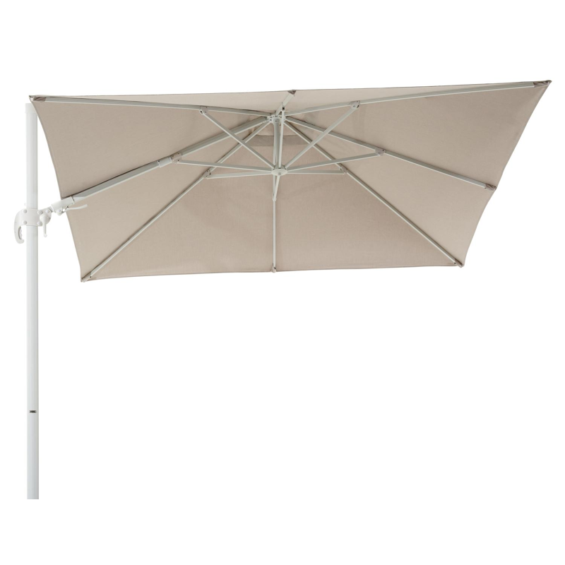 Avola zweefparasol met tiltfunctie in wit aluminium met natte graumel chalk all weather sunbrella® premium parasoldoek - L1 300 x L2 300 cm (zonder voet)