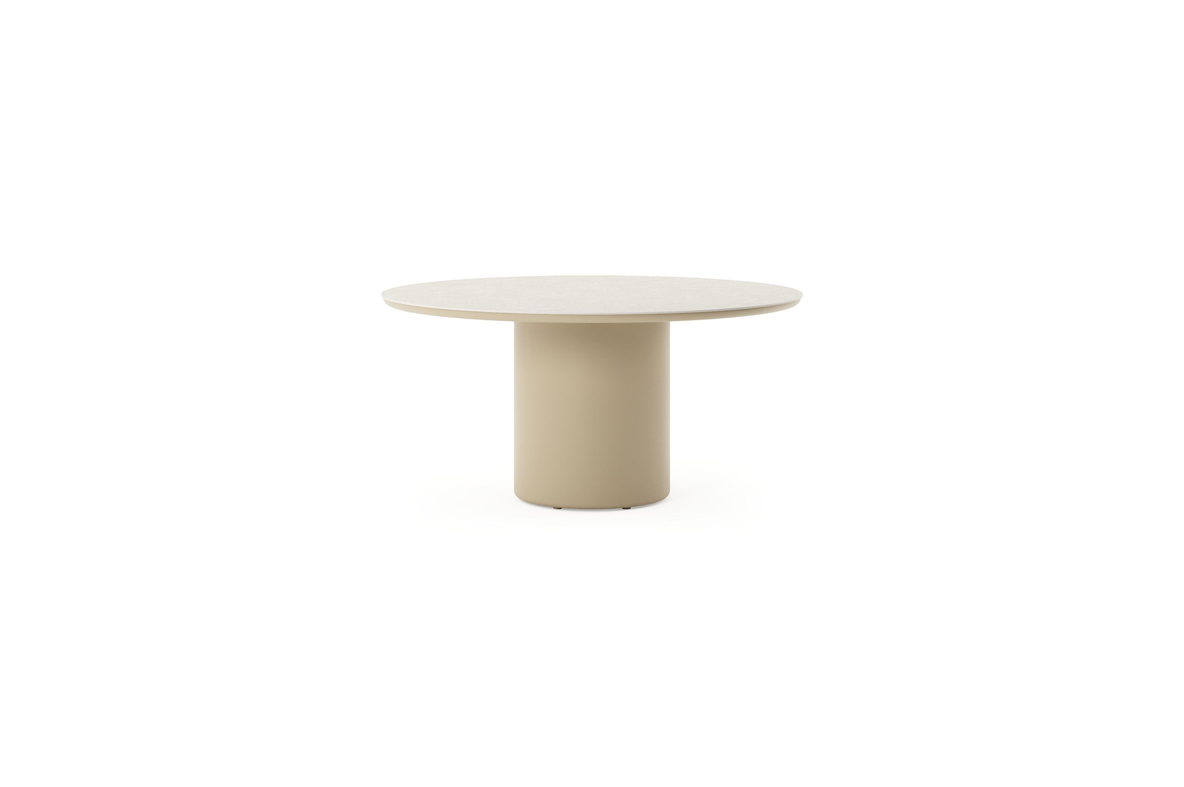 Amico tuintafel rond in beige aluminium en volkeramiek Shilin - Dia. 148 x H 73.5 cm