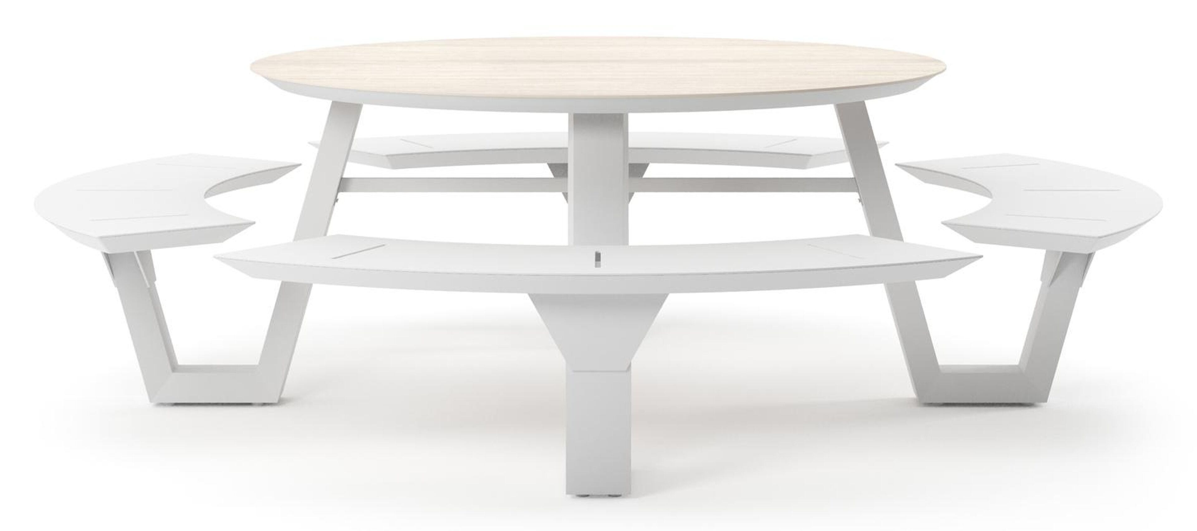 Table de pique-nique Rondino ronde en aluminium blanc et céramique pleine Travertino Bianco - Diam. 148 x Haut. 71.5 cm