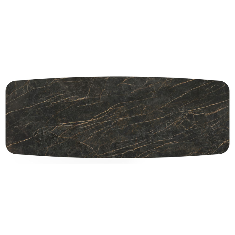 Table de jardin Lacrima forme de bateau en aluminium blanc et céramique pleine Black Obsession - Lg. 315 x Lrg. 115 x Haut. 73 cm