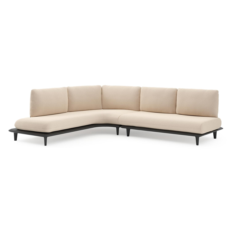 Bomero loungehoek in zwart aluminium met heritage papyrus all weather sunbrella® luxe kussen