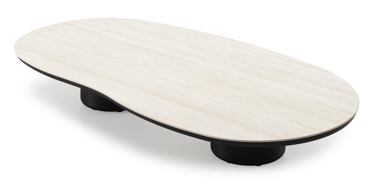 Amico loungetafel organisch in zwart aluminium en volkeramiek Travertino Bianco - L 170 x B 91 x H 25 cm