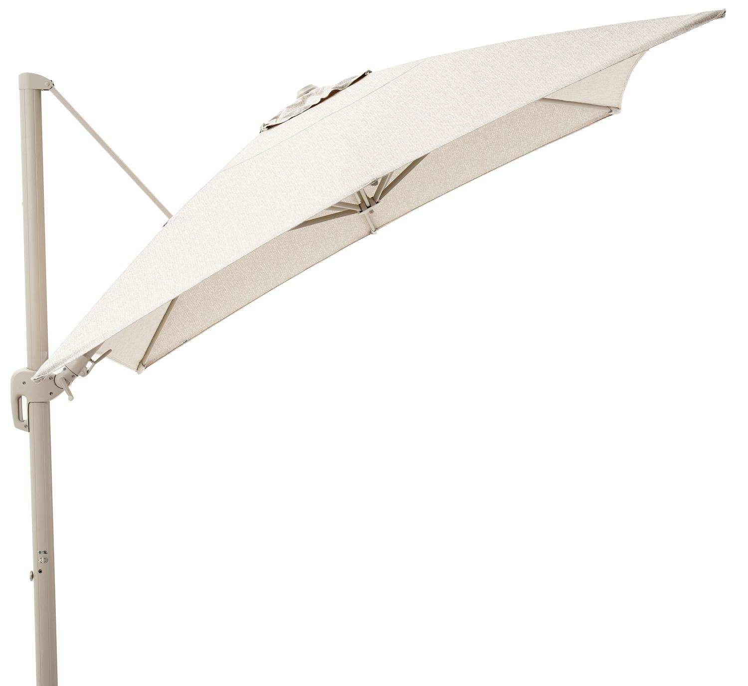 Rufina zweefparasol met tiltfunctie in beige aluminium en Sunbrella Luxe Tundra Sand parasoldoek - L1 400 x L2 300 cm (zonder voet) (zonder voet)