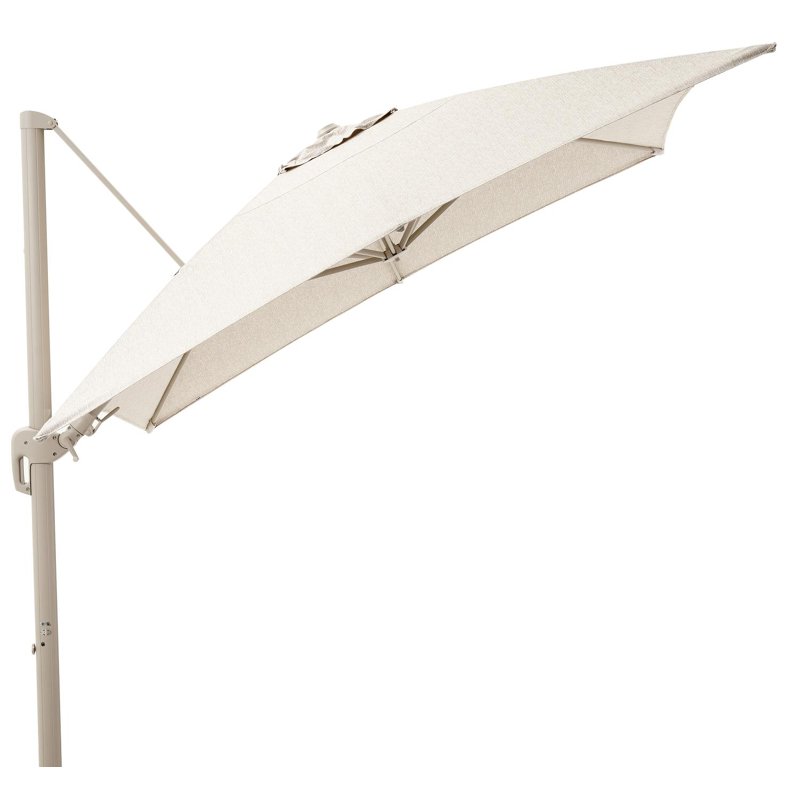 Rufina zweefparasol met tiltfunctie in beige aluminium en Sunbrella Luxe Tundra Sand parasoldoek - L1 400 x L2 300 cm (zonder voet) (zonder voet)