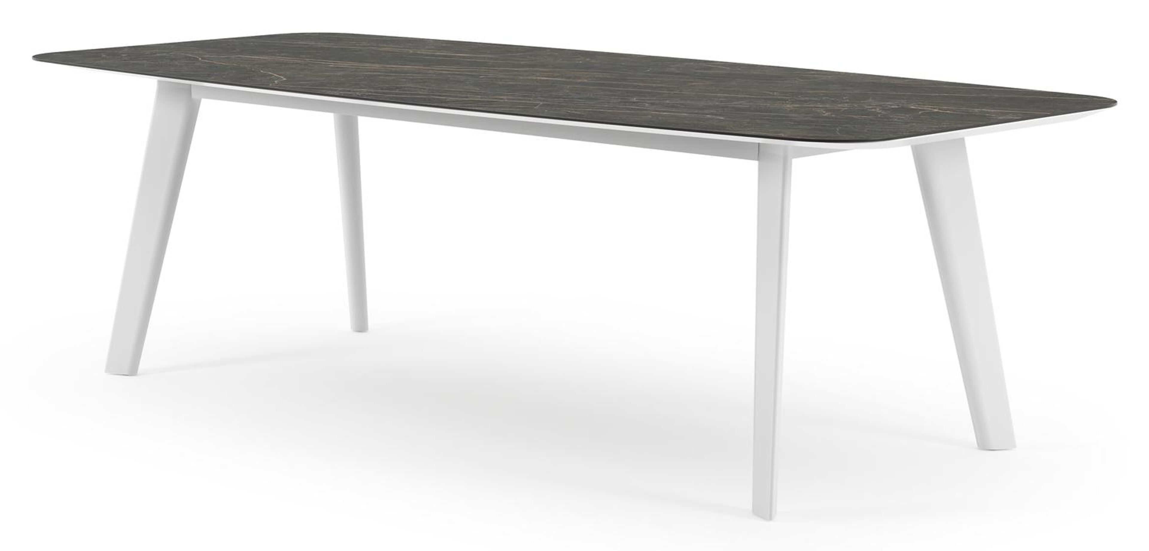 Table de jardin Lacrima forme de bateau en aluminium blanc et céramique pleine Black Obsession - Lg. 255 x Lrg. 115 x Haut. 73 cm