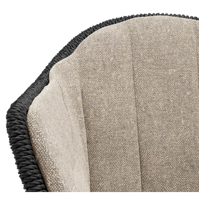 Chaise de jardin Pagino en teck et résine tressée ronde noir avec coussin en chartres pewter all weather sunbrella® luxe