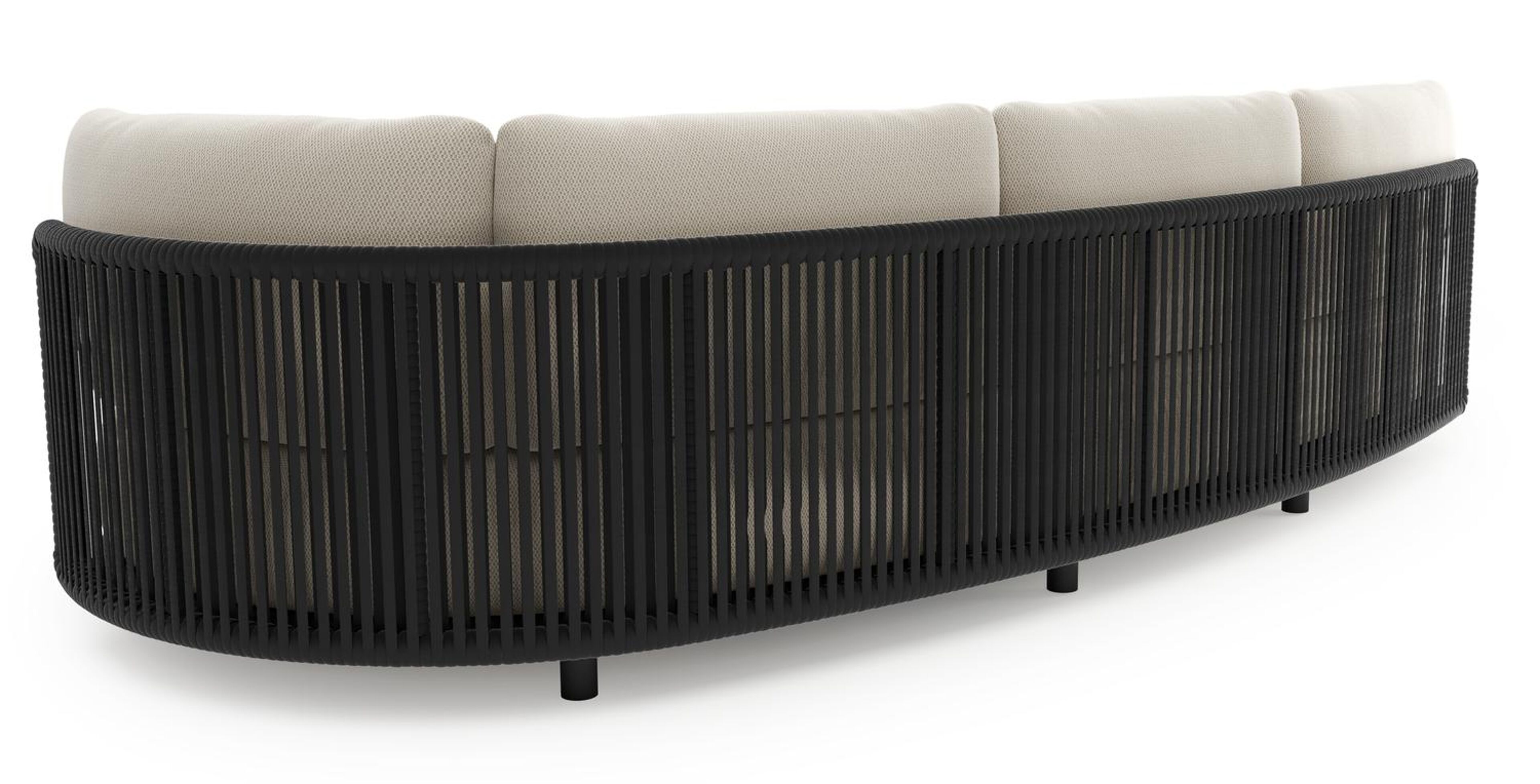 Lomano loungebank in zwart aluminium en zwart verticaal geweven luxe vlakke rope met lopi marble all weather sunbrella® luxe kussen
