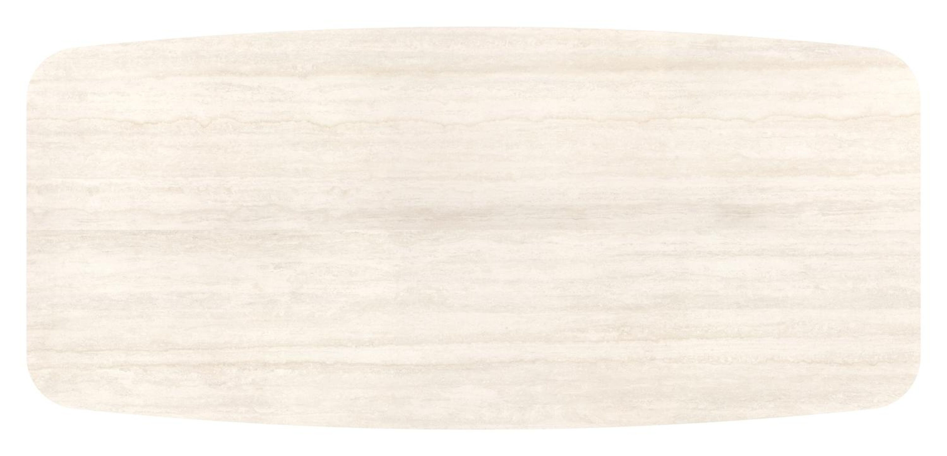 Table de jardin Lacrima forme de bateau en aluminium beige et céramique pleine Travertino Bianco - Lg. 255 x Lrg. 115 x Haut. 74 cm