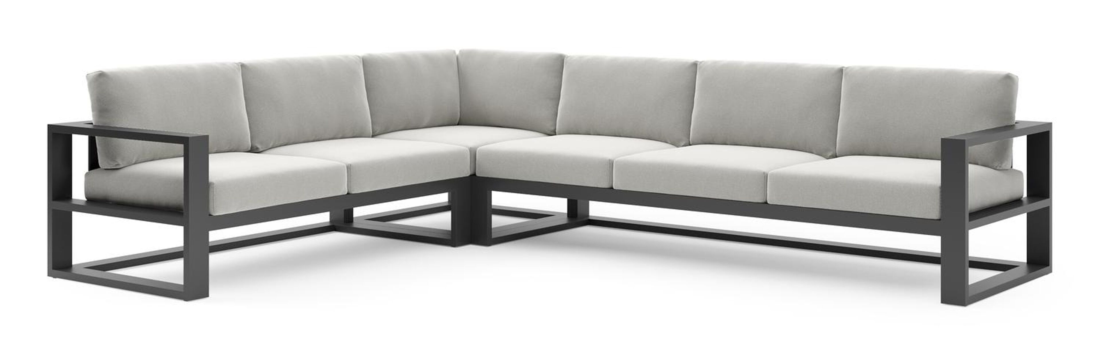 Verato loungehoek in zwart aluminium met lopi ash all weather sunbrella® luxe kussen