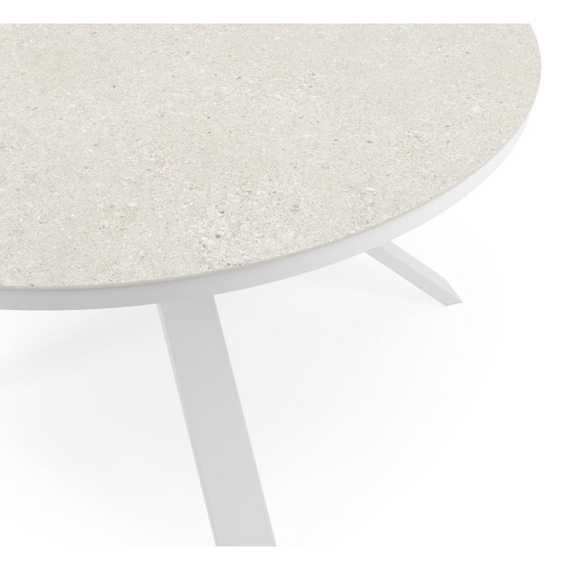 Table de jardin Cesano ronde en aluminium blanc et céramique pleine shilin - Diam. 148 x Haut. 75 cm