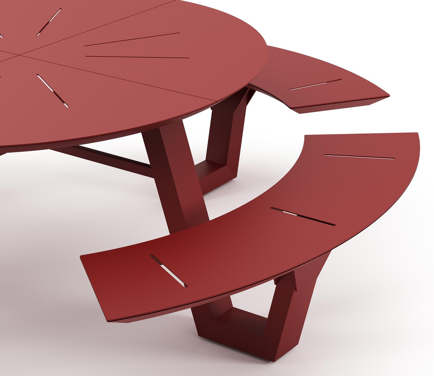 Rondino picknicktafel rond in ruby aluminium - Dia. 236 x H 71.5 cm