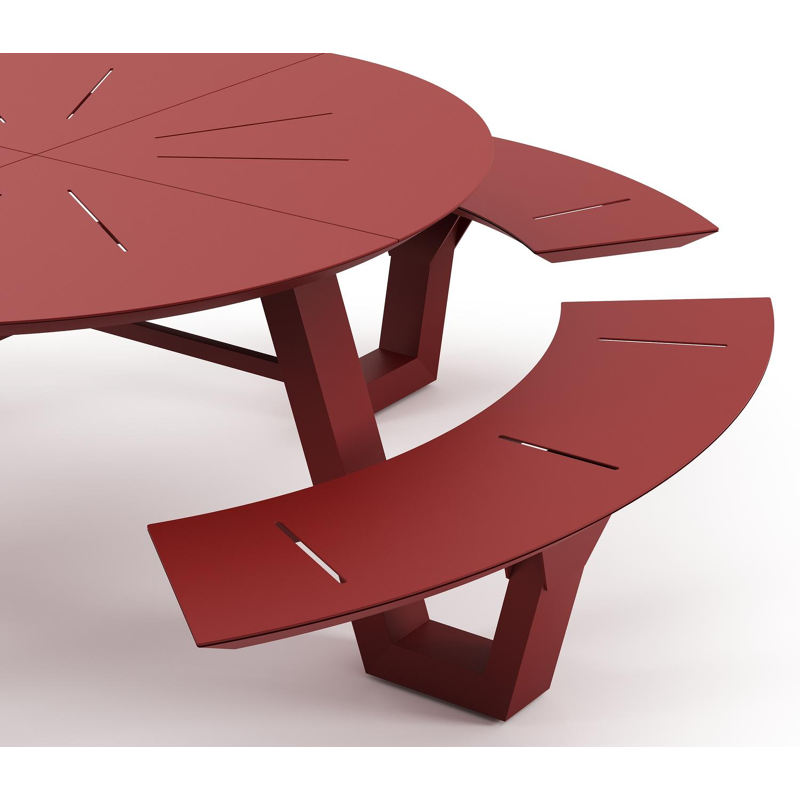 Table de pique-nique Rondino ronde en aluminium ruby - Diam. 236 x Haut. 71,5 cm